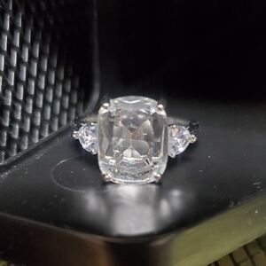 Cz Cocktail Engagement Ring, Size 7, Silver tone